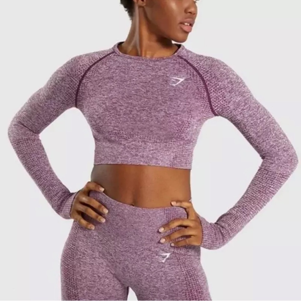Gymshark Vital Seamless Long Sleeve Cropped Top Womens SZ M Magenta Athletic